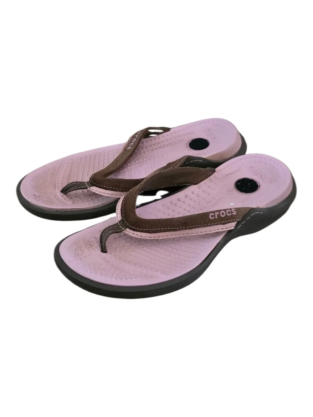 Crocs Capri Women's Flip Flop Sandals Espresso Petal Pink Suede Size 7